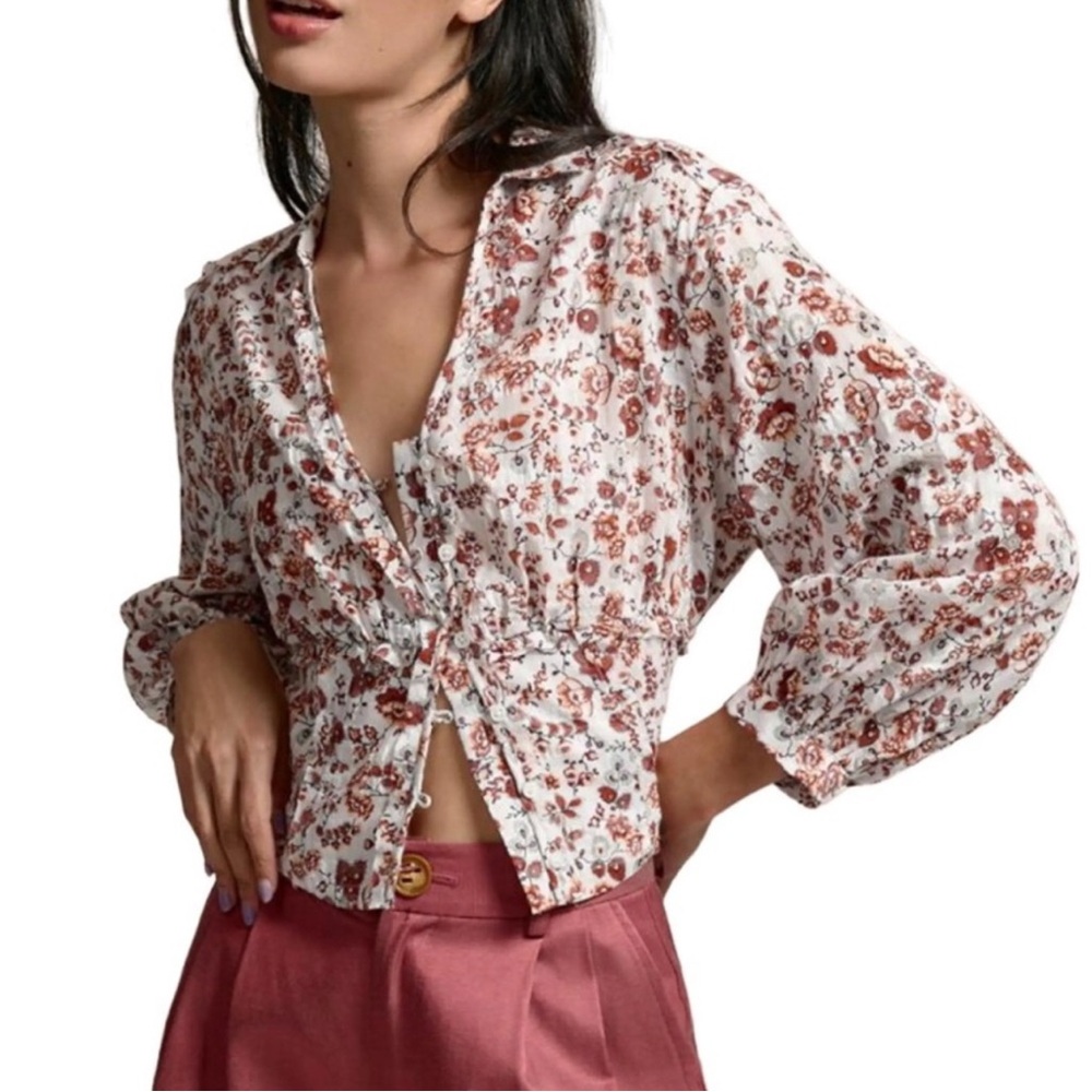 Anthropologie Floral Button Down Blouse NWT | Size XL